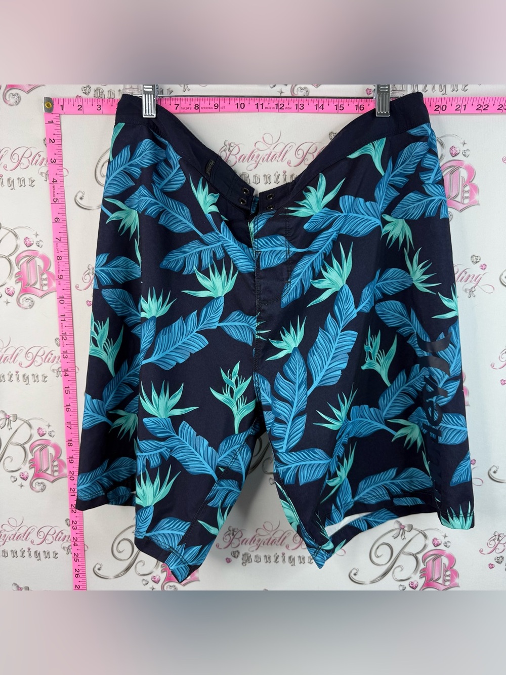Hurley shorts pool Men’s Navy Board Shorts with Teal and Cyan Palm Print